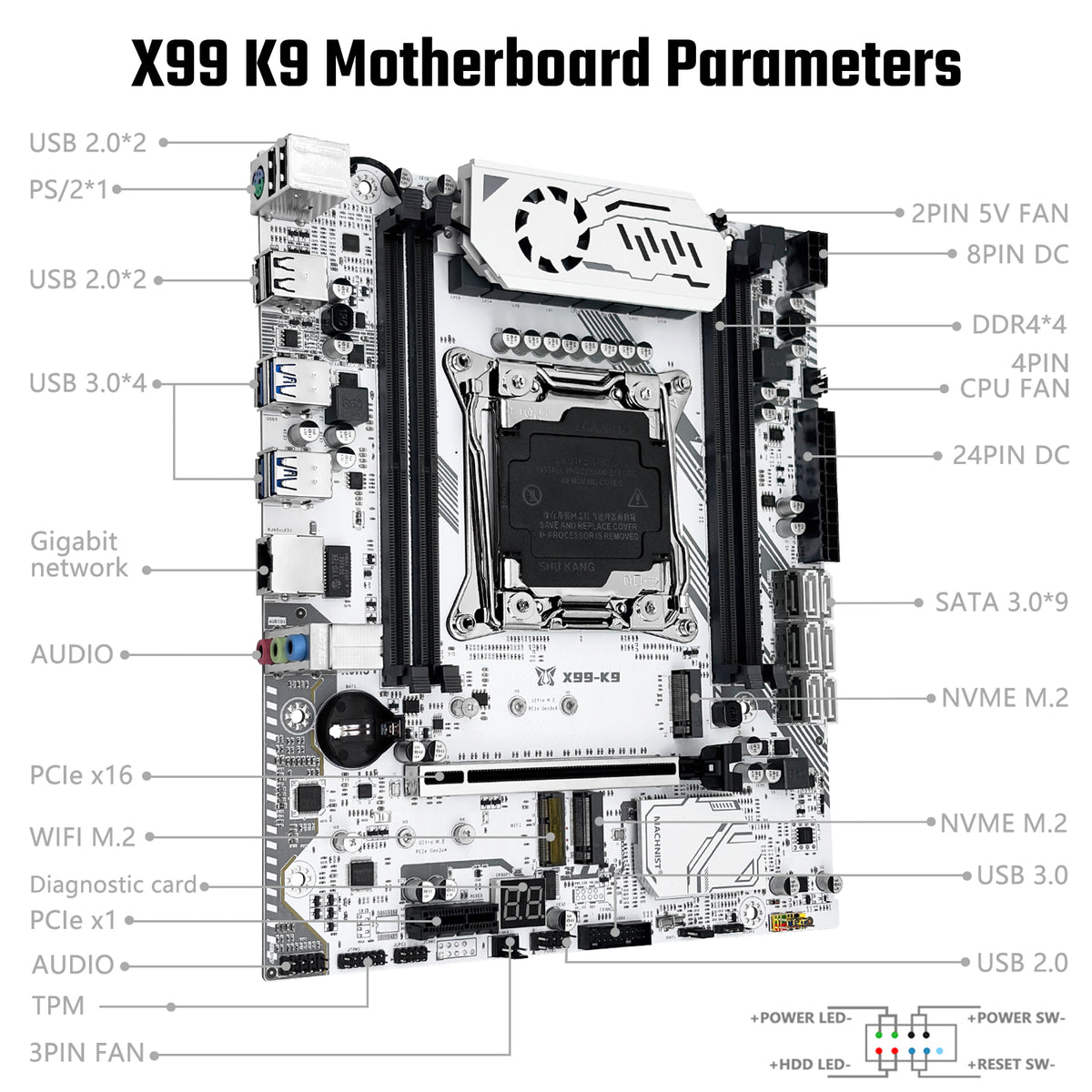 MACHINIST X99 K9 LGA 2011-3 Motherboard for Intel Xeon E5 V3/V4 Core i7 DDR4 M-ATX
